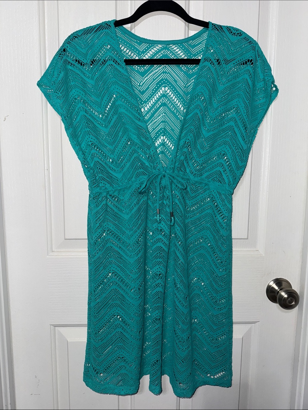Teal Crochet Cover-Up with Tie Front